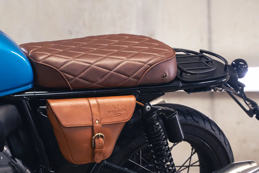 Bonvent mini luggage rack installed behind the modular seat on an Interceptor 650