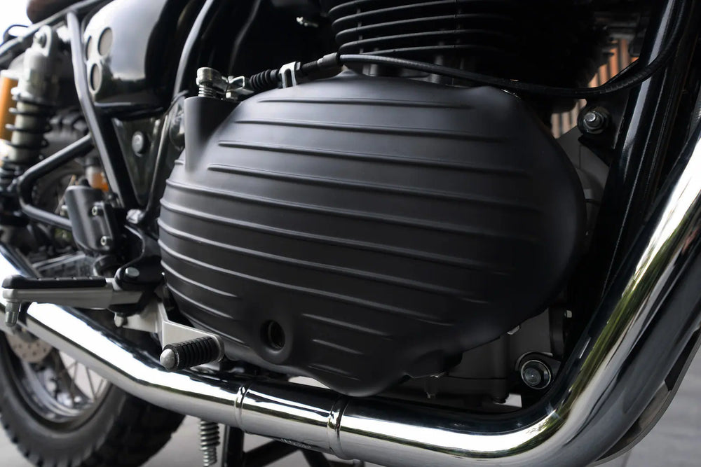 Bonvent engine cover with finned design fitted to the Royal Enfield Interceptor 650 engine