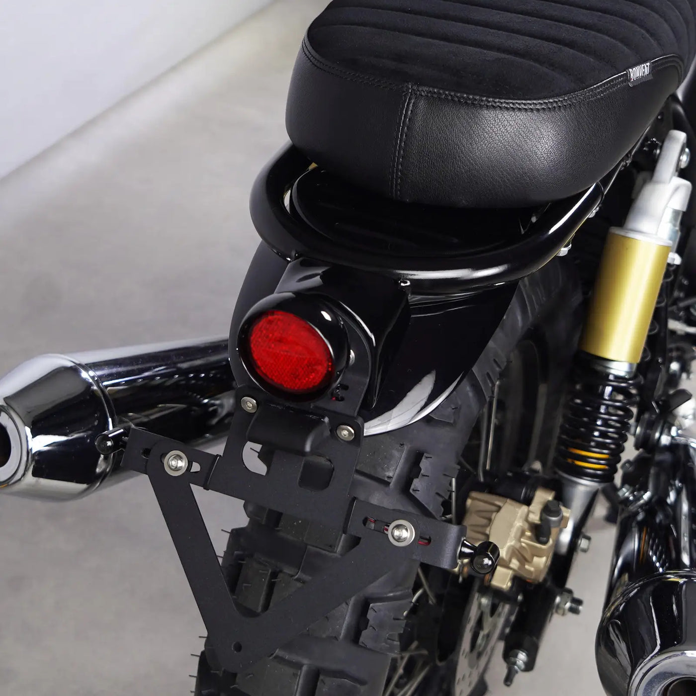 Rear view of tail tidy and LED tail light kit for Royal Enfield Interceptor 650