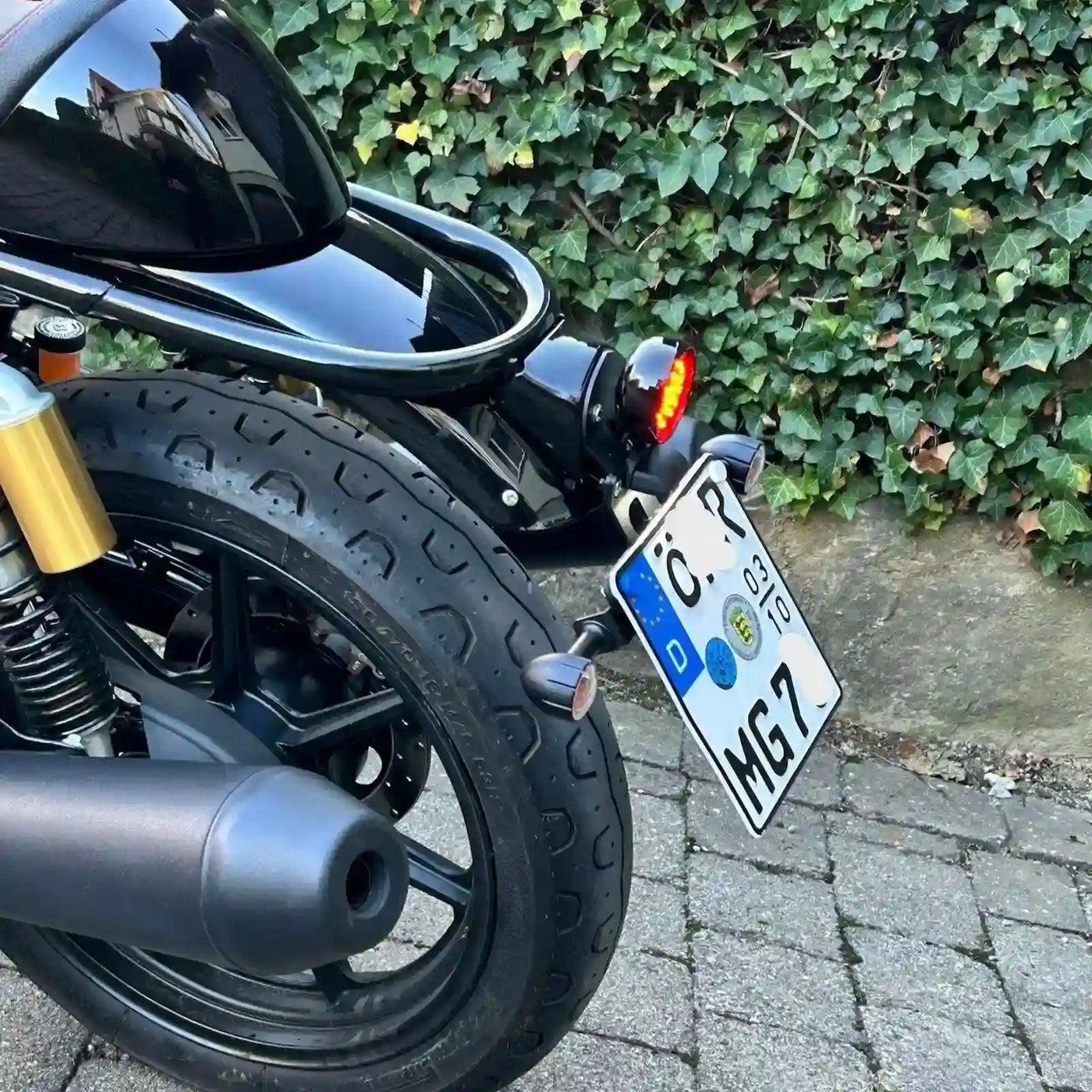 Illuminated LED tail light installed on Royal Enfield Interceptor 650