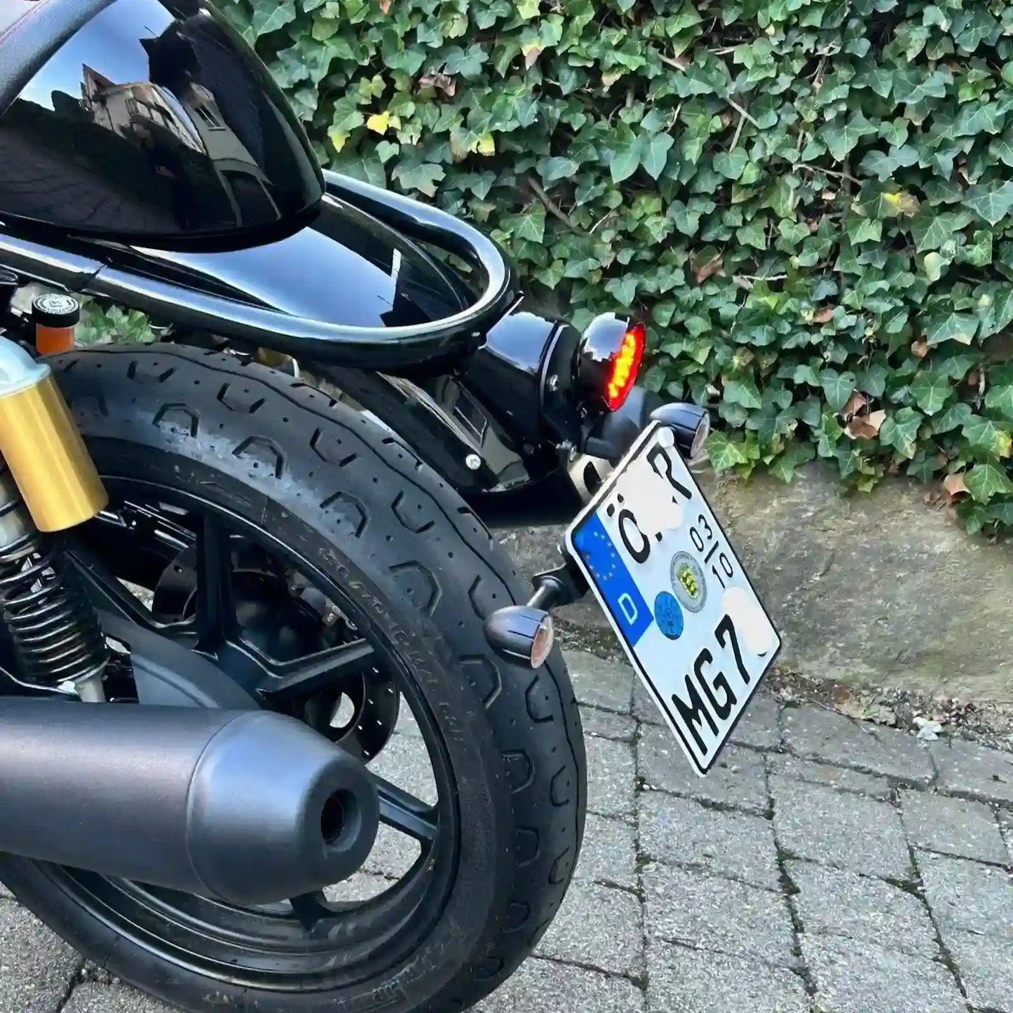 Illuminated LED tail light installed on Royal Enfield Interceptor 650