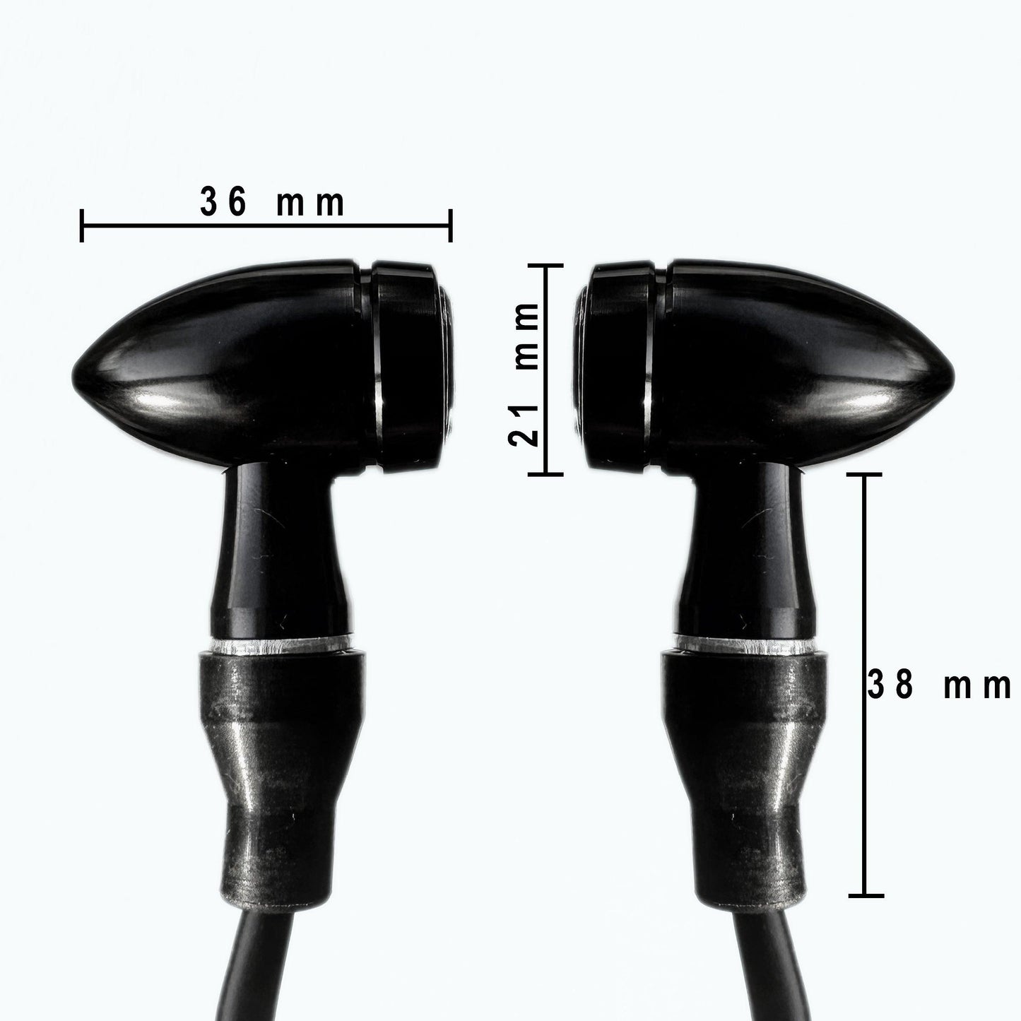 Mini turn signals with LED bullet design for motorcycles. EU approved for road safety