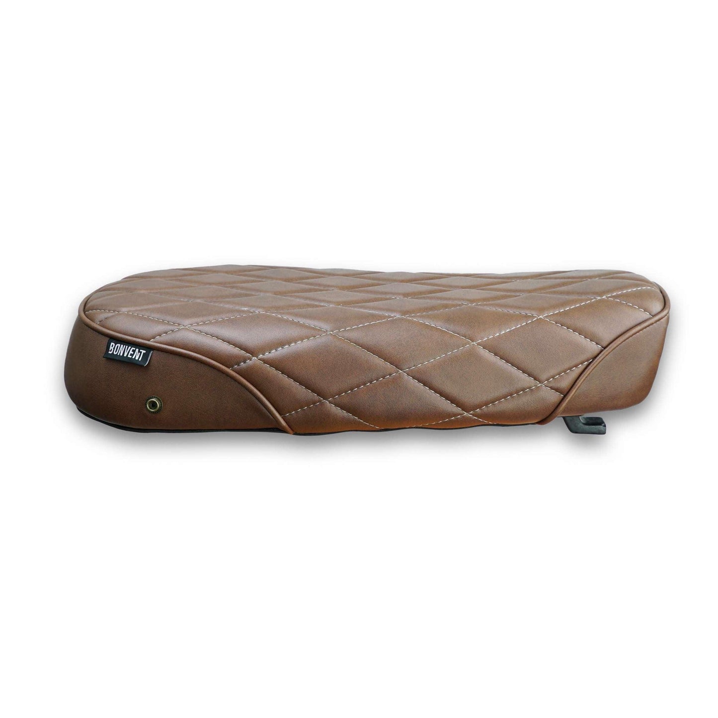 Mono seat with brown diamond pattern for Royal Enfield Interceptor 650. Stylish and durable upgrade