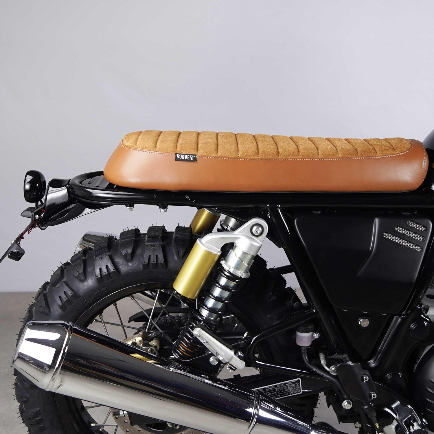 Brown suede Flat Scrambler Seat for Royal Enfield 650 custom build