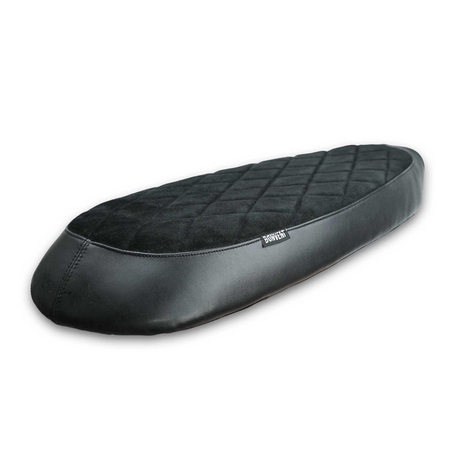 Black diamond stitched suede Flat Scrambler Seat for Royal Enfield Interceptor 650