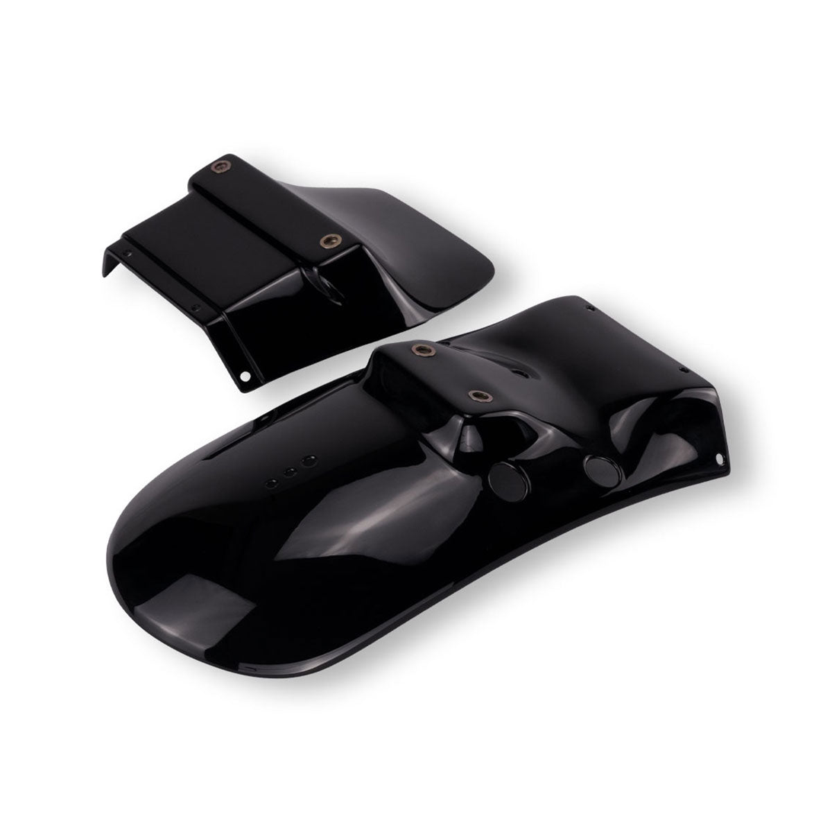 Rear view of custom rear mudguard for Royal Enfield Hunter 350 highlighting compact design and fitment