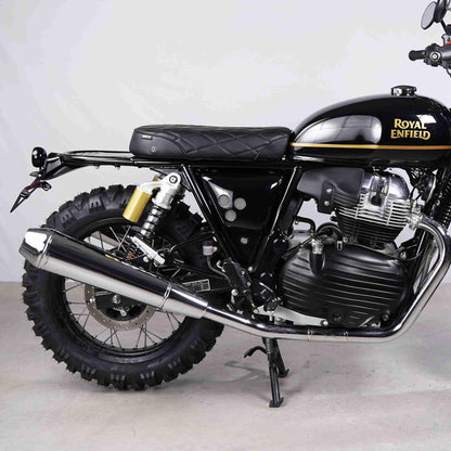 Black diamond stitched single seat installed on Royal Enfield Interceptor 650 custom build