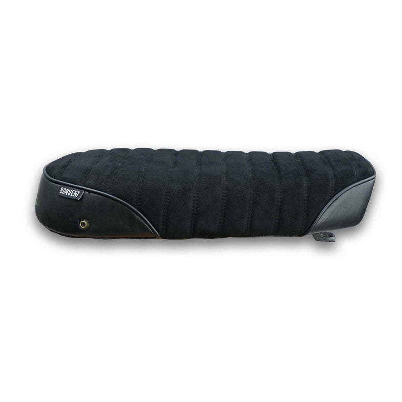 Black ribbed single seat for Royal Enfield 650 with handmade upholstery and reinforced composite base