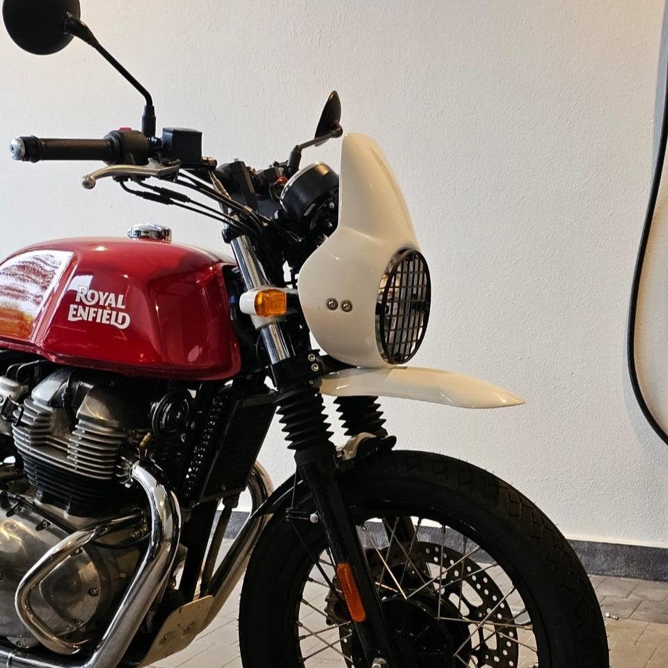 Royal Enfield headlight cowl with protective grill