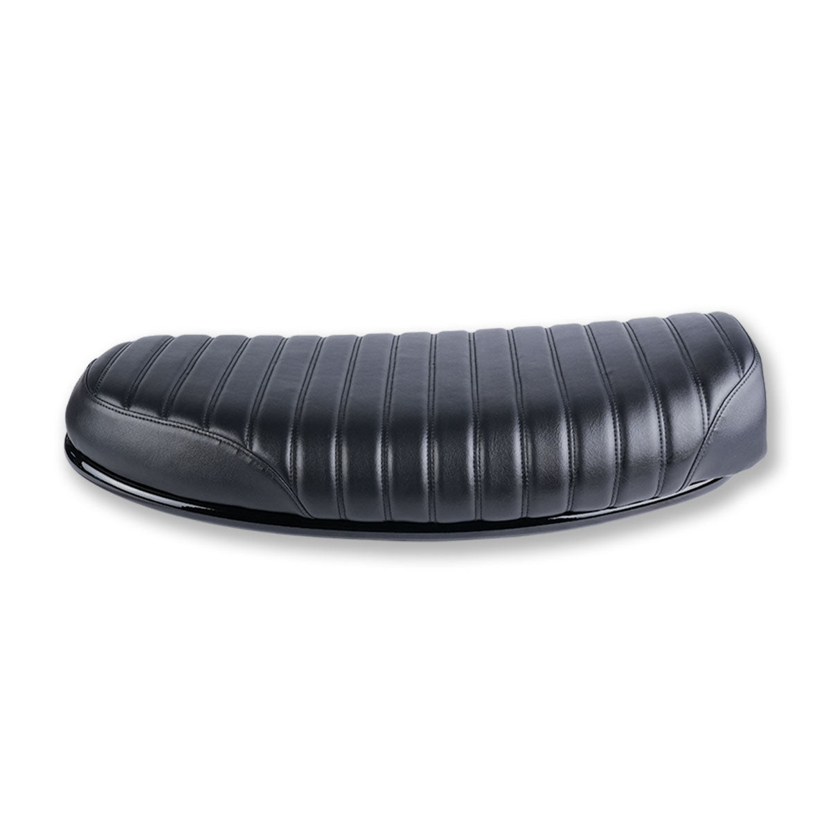 Black ribbed flat seat for Royal Enfield Hunter 350 custom cafe racer and scrambler motorcycle project