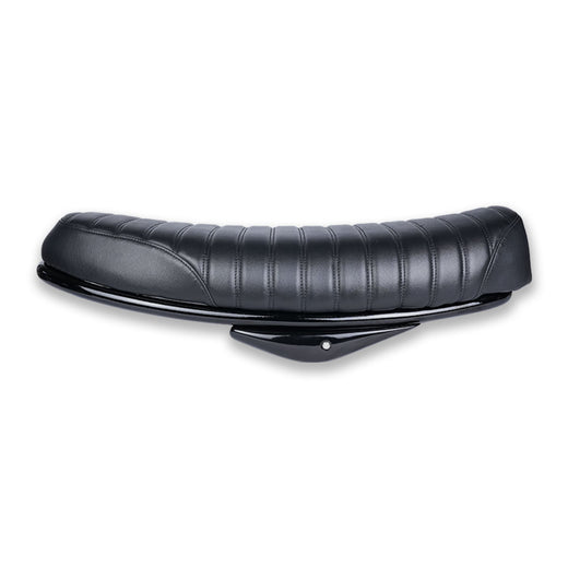 Royal Enfield Hunter 350 black ribbed seat with gloss black side panels for scrambler custom build