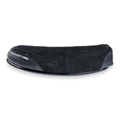 Black diamond stitched suede and leather motorcycle seat for Royal Enfield Hunter 350