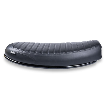Black ribbed off-road inspired flat seat for Royal Enfield Hunter 350 scrambler project