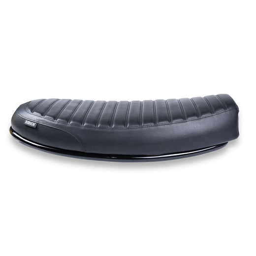 Black ribbed off-road inspired flat seat for Royal Enfield Hunter 350 scrambler project