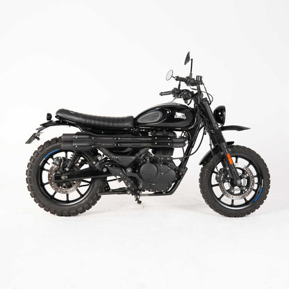 Royal Enfield Hunter 350 side view with high scrambler front fender