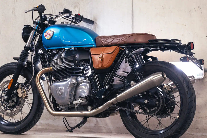 Side view of Max’s Royal Enfield Interceptor 650 custom scrambler