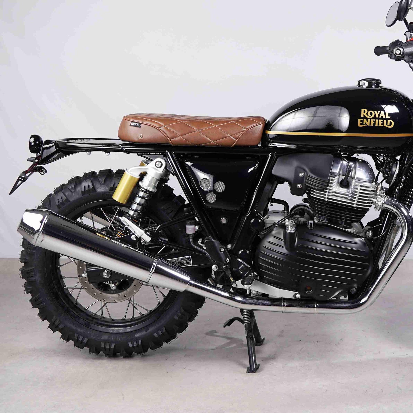 Brown diamond stitched single seat for Royal Enfield Interceptor 650 and Continental GT 650 custom seat upgrade