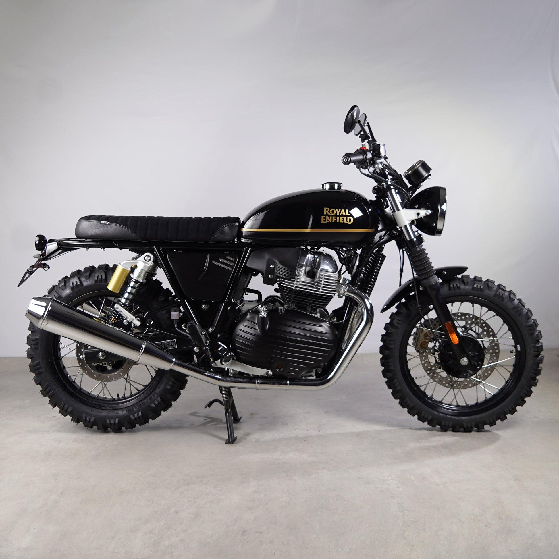 Scrambler seat comfort upgrade for Royal Enfield motorcycles. Stylish and practical design