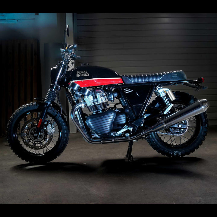 Royal Enfield 650 adventure scrambler build with cleaned-up front end