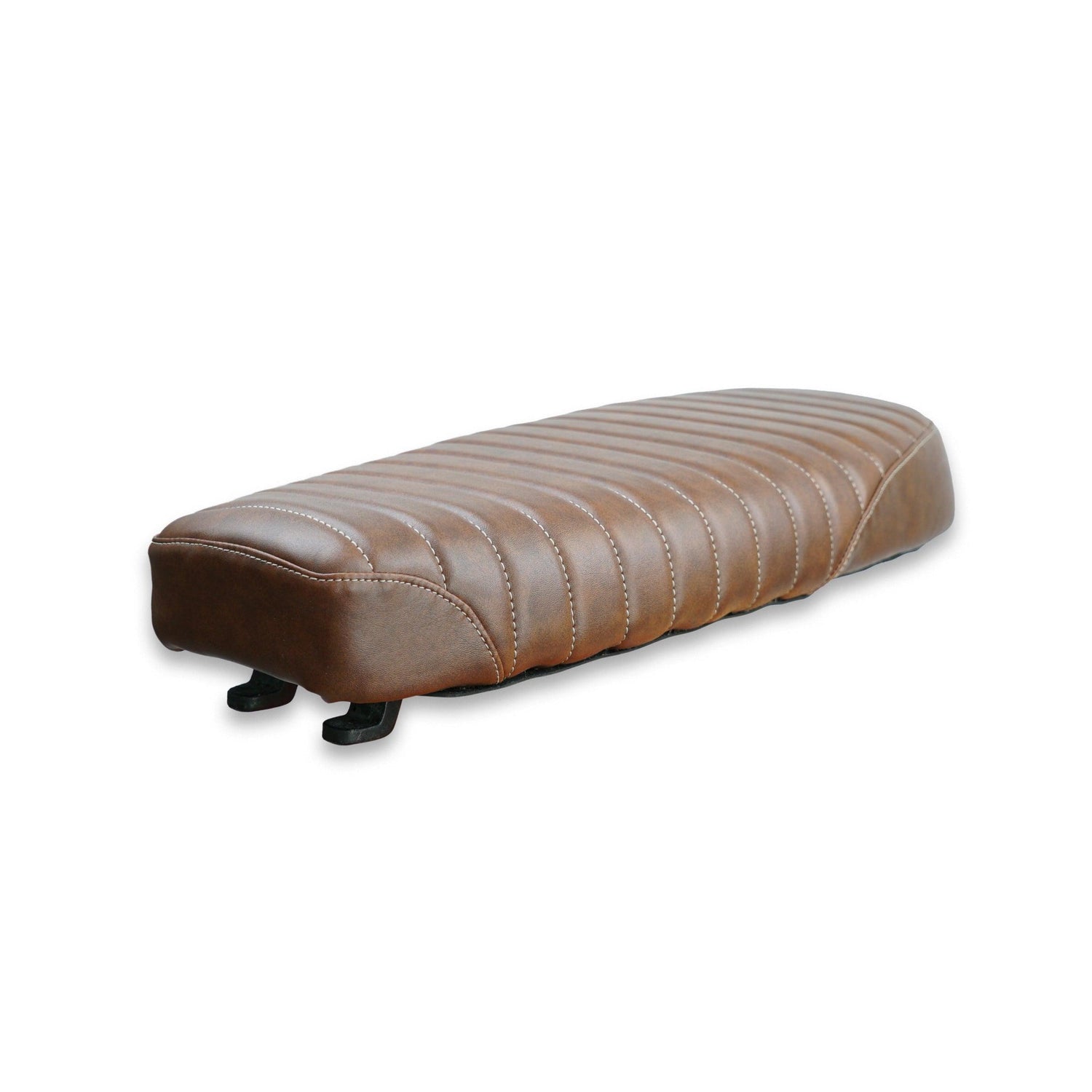 Brown scrambler-style seat profile for Royal Enfield 650 custom build