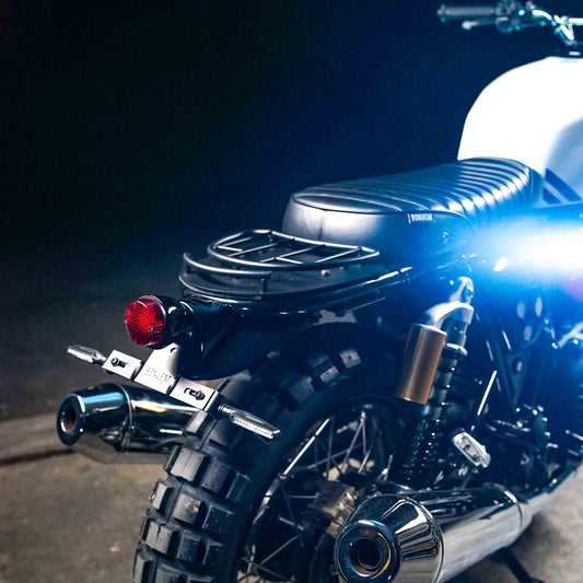 Stylish mini luggage rack for scrambler motorcycles. Perfect for custom Royal Enfield builds