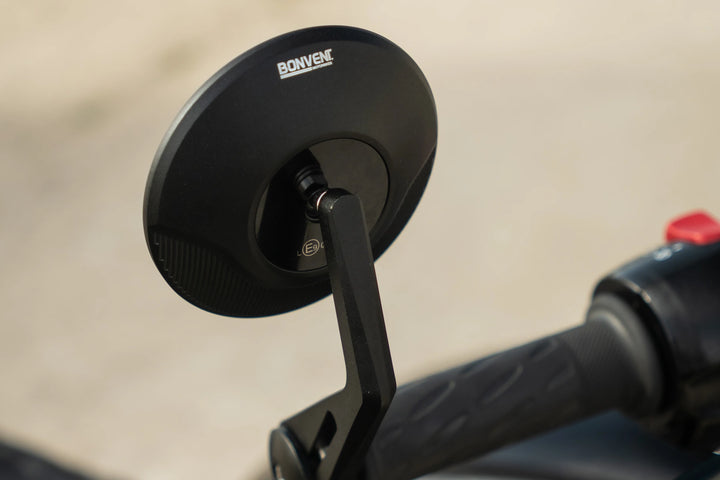 CNC aluminium Bonvent bar-end mirror fitted to a Triumph Bonneville T120