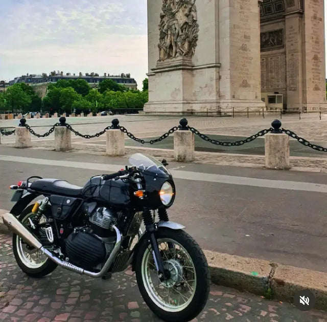 God Save the Gasoline's Royal Enfield Continental GT 650 in France fitted with Interceptor 650, GT 650 & Bear 650 Heat Shield Pair, Interceptor 650 & GT 650 Engine Covers