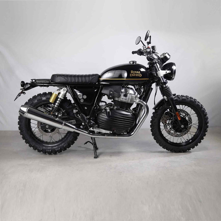 Black Interceptor 650 seat kit side profile with solo seat and mini rack