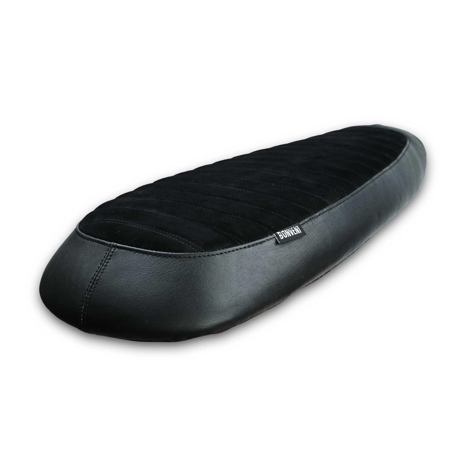 Black suede Flat Scrambler Seat rear view for Royal Enfield Interceptor 650