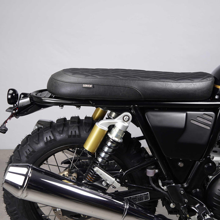 Café racer seat installed on Royal Enfield Interceptor 650
